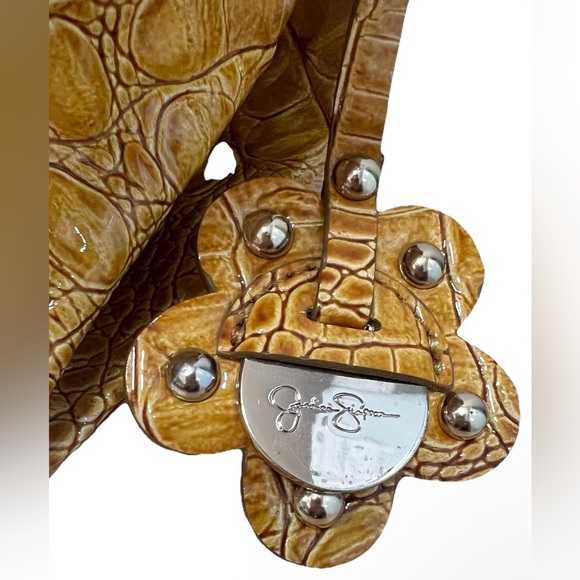 Jessica Simpson Yellow Crocodile-Embossed Signature XL Tote with Emerald Lining - Picture 5 of 12